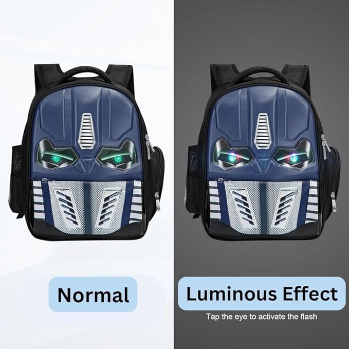 3D School Backpack with Luminous Eyes- Waterproof Lightweight Backpack for Kids- Dark Blue