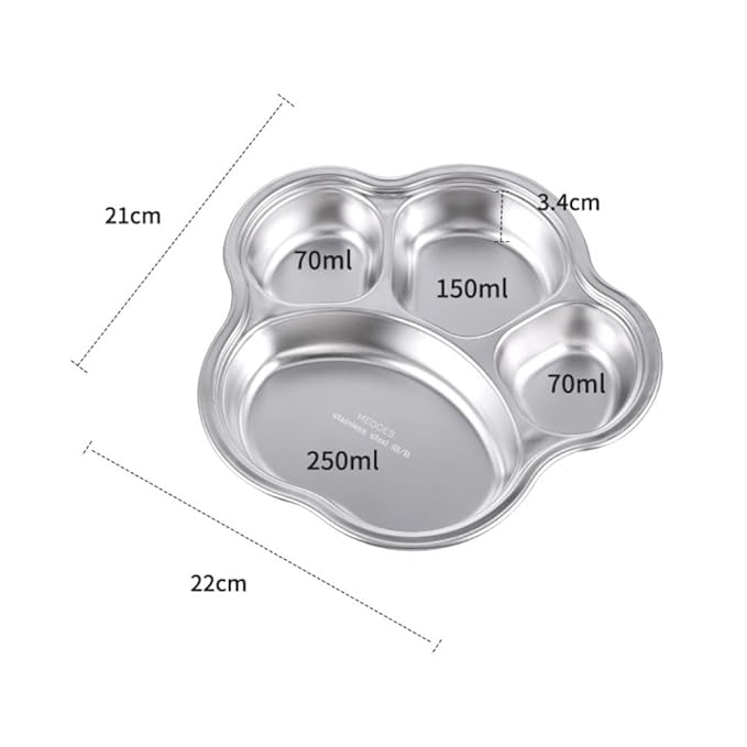 Stainless Steel Divided Meal Plate Tray-3 Compartments Dinner Dish for Baby (Paw)