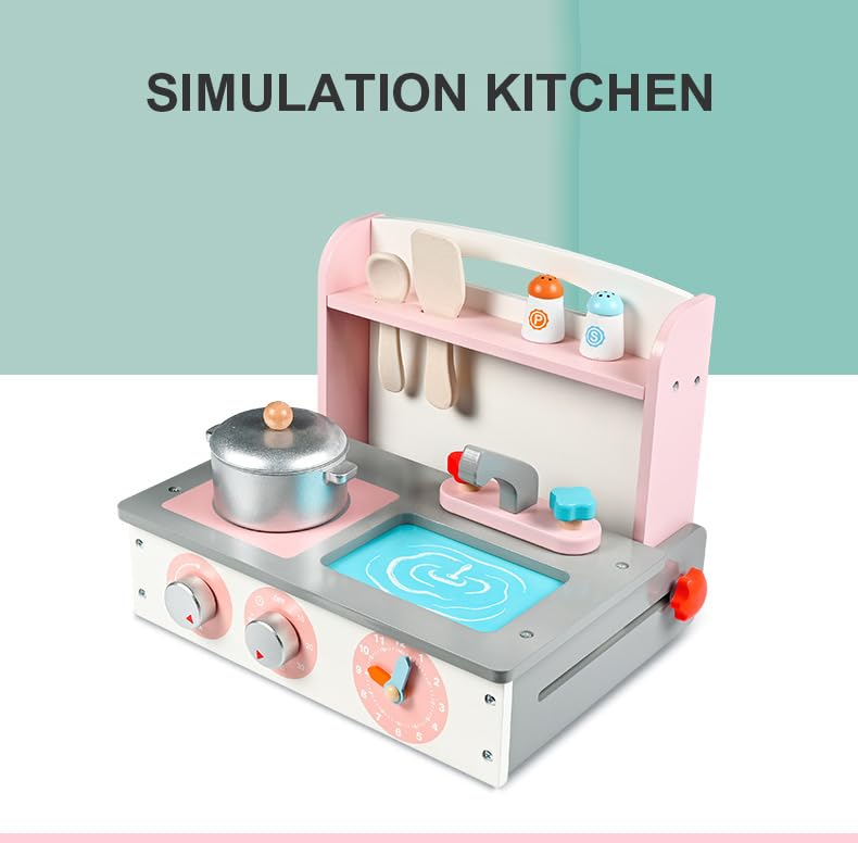 Portable Wooden Children's Simulation Mini Folding Kitchen