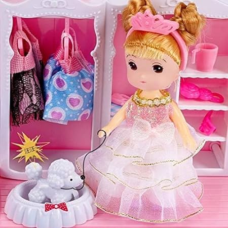 2-in-1 Light & Music Portable Pink Doll House Play Set with Carry Case and Doll – Mini Doll House in a Stylish Handbag- Great Gift for Kids