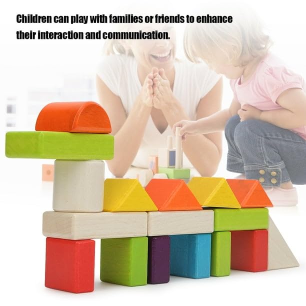 50 Pcs Wooden  Toddlers  Multi Color- Stacking Building Blocks Toy