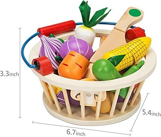 Wooden Toddlers Cutting Pretend  Food for Kids Kitchen Toys