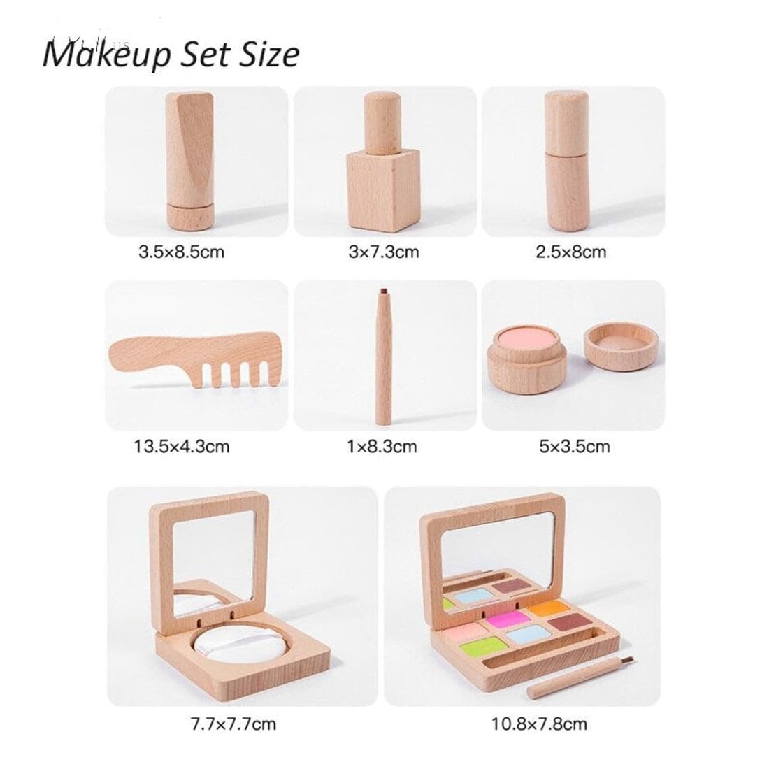 Wooden Make up Kit for Kids Pretend Play 8 Pcs Beauty Kit