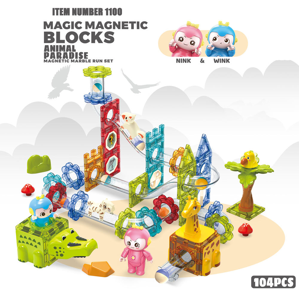 Animal Park Magnetic Tile 104 Pcs Building Blocks: Creativity and Fun Rolled into Marble Run