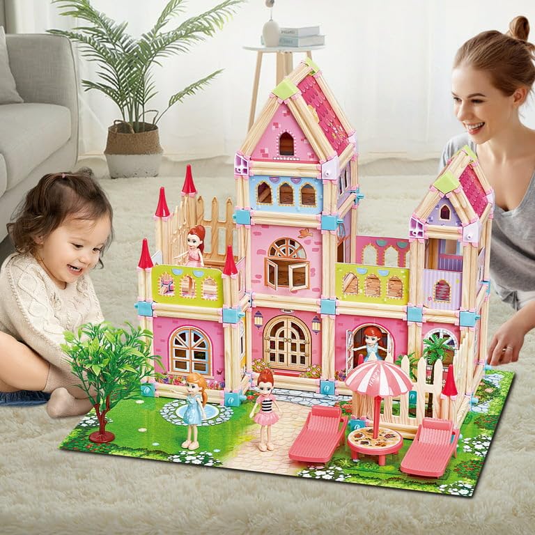 Wooden Castle Dollhouse-Stacking Educational Toys-183 PCS