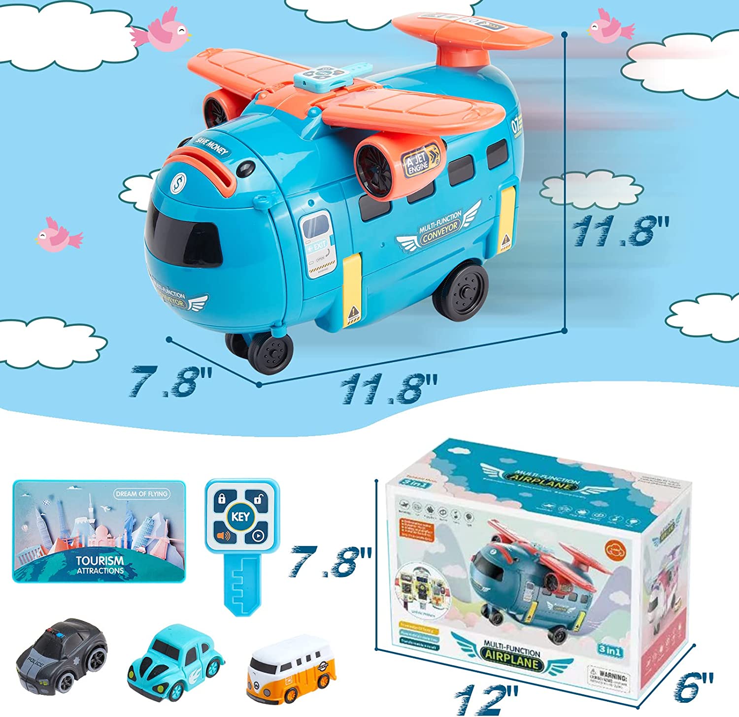 4-in-1 Airplane Piggy Bank Toy with Light & Music: This toy offers driving simulation, airplane fun, and includes lights and music for kids