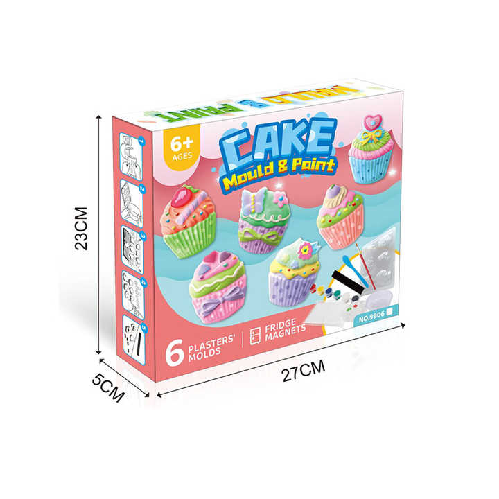 DIY Mould and Paint Kits 6 pcs Create Fridge Magnets Cup Cake Theme Art & Craft Set