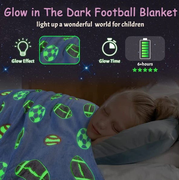 Football Glow in The Dark Soft & Cozy Blanket- 80 x 60 inch