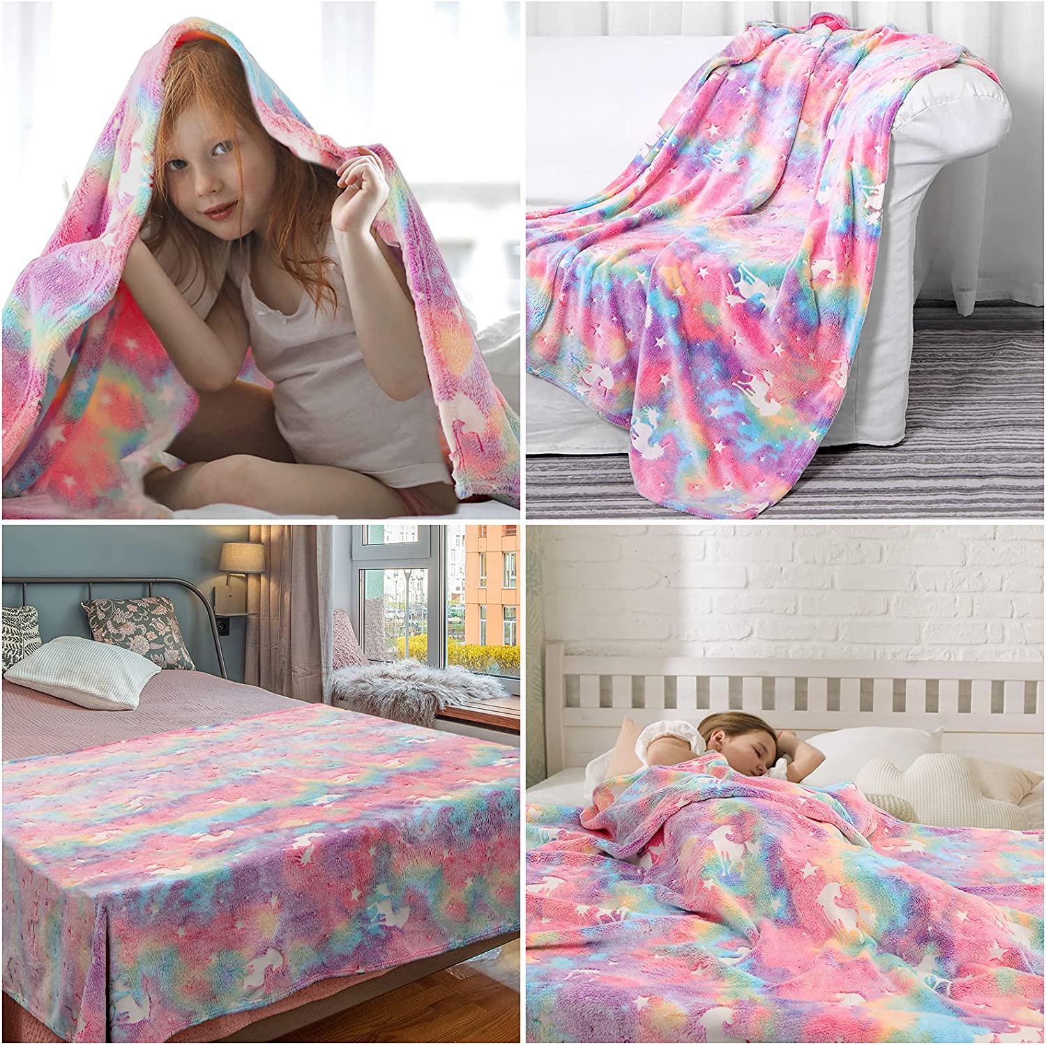 Unicorn Glow in The Dark Soft & Cozy Blanket- 80 x 60 inch