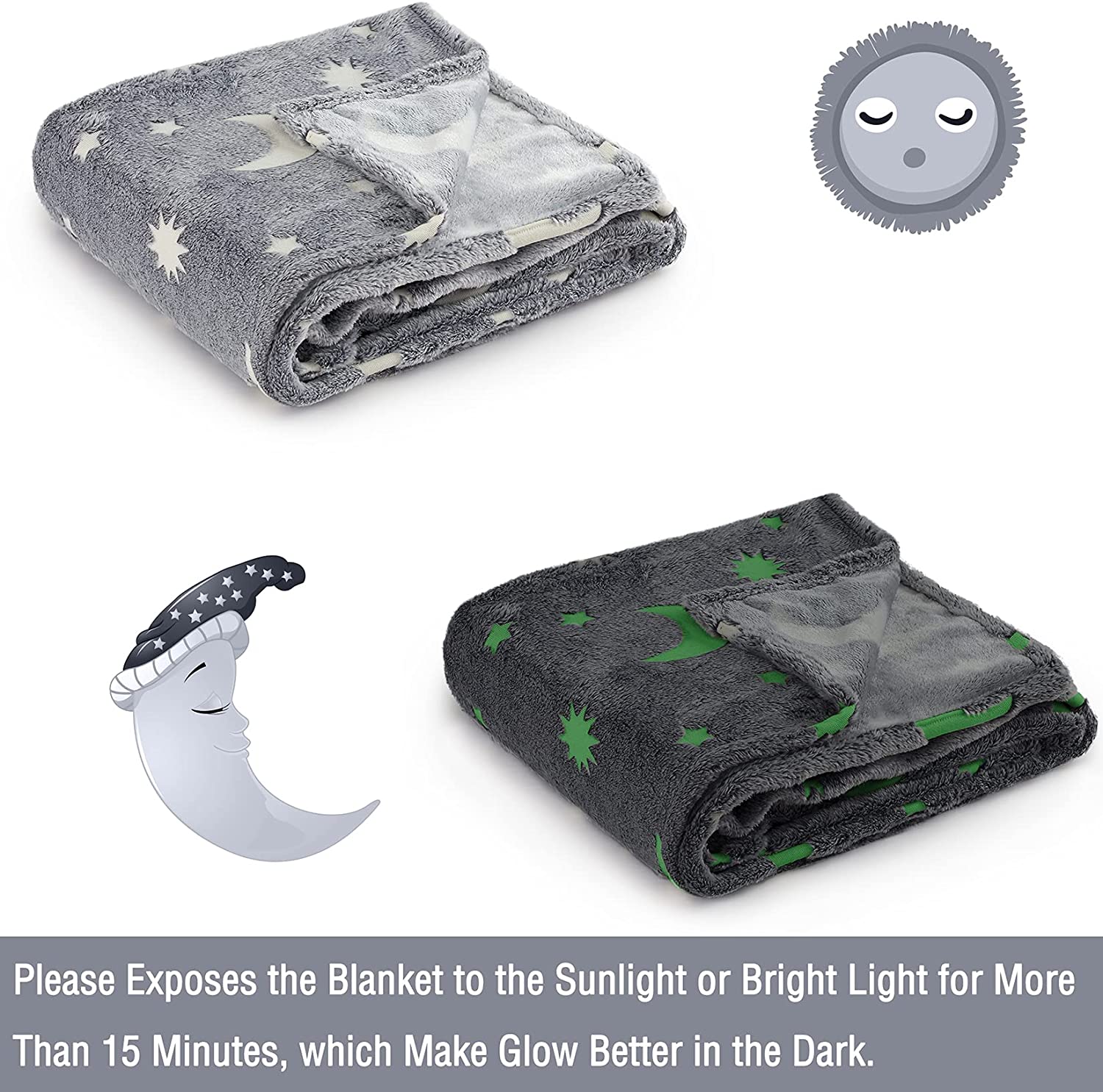 Moon & Star Glow in The Dark Soft & Cozy Blanket - 80 x 60 inch