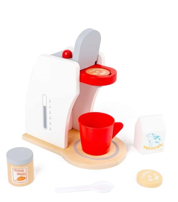 Wooden Coffee Machine Toy Set with Accessories- Kitchen Pretend Play Toys