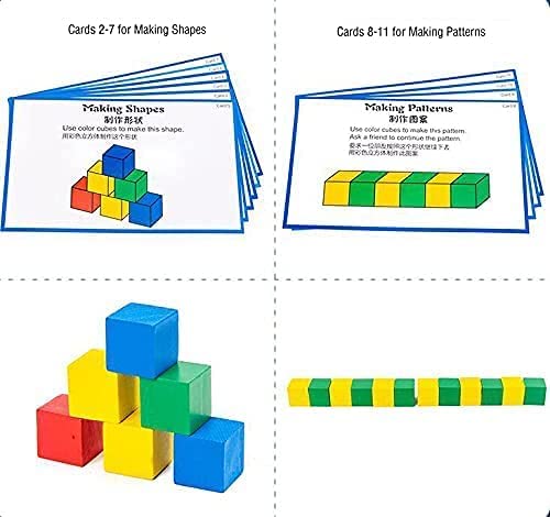 Wooden Cube Building Blocks with 34 Challenge Cards- Brain Teaser Puzzles-78pcs