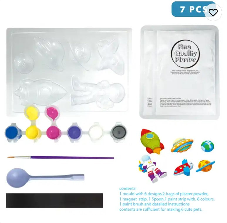 DIY Mould and Paint Kits 6 pcs Create Fridge Magnets Space Theme Art & Craft Set