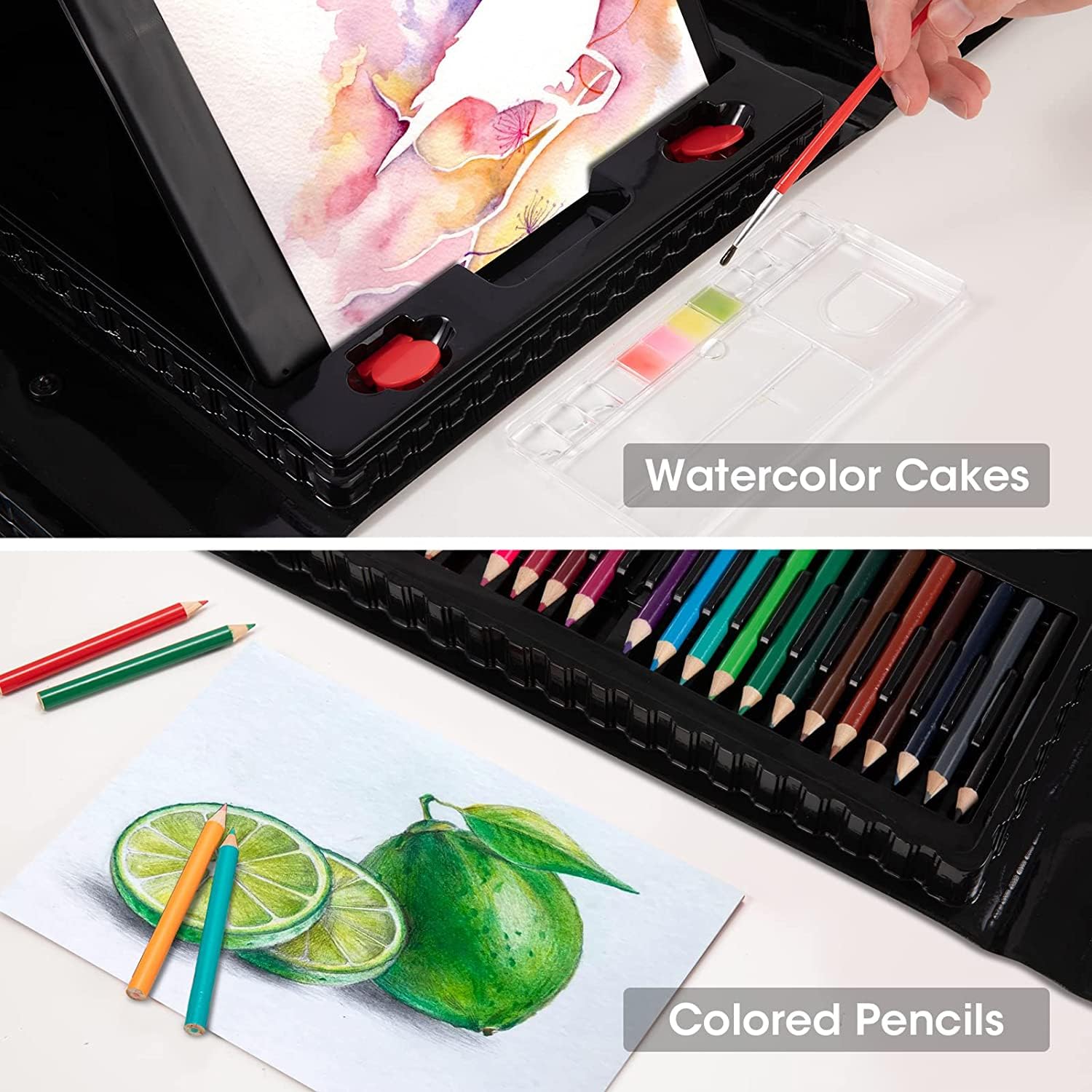 114 PCS Art Set-Includes Crayons, Colored Pencils, Watercolor Pens, Watercolour Cakes & More