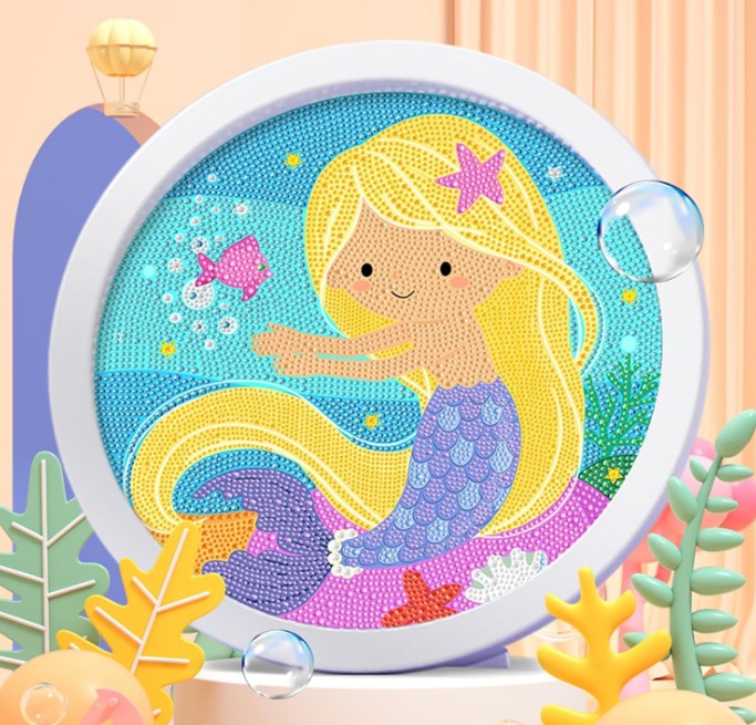 DIY 5D Diamond Painting Kits for Kids with Wooden Frame Mermaid