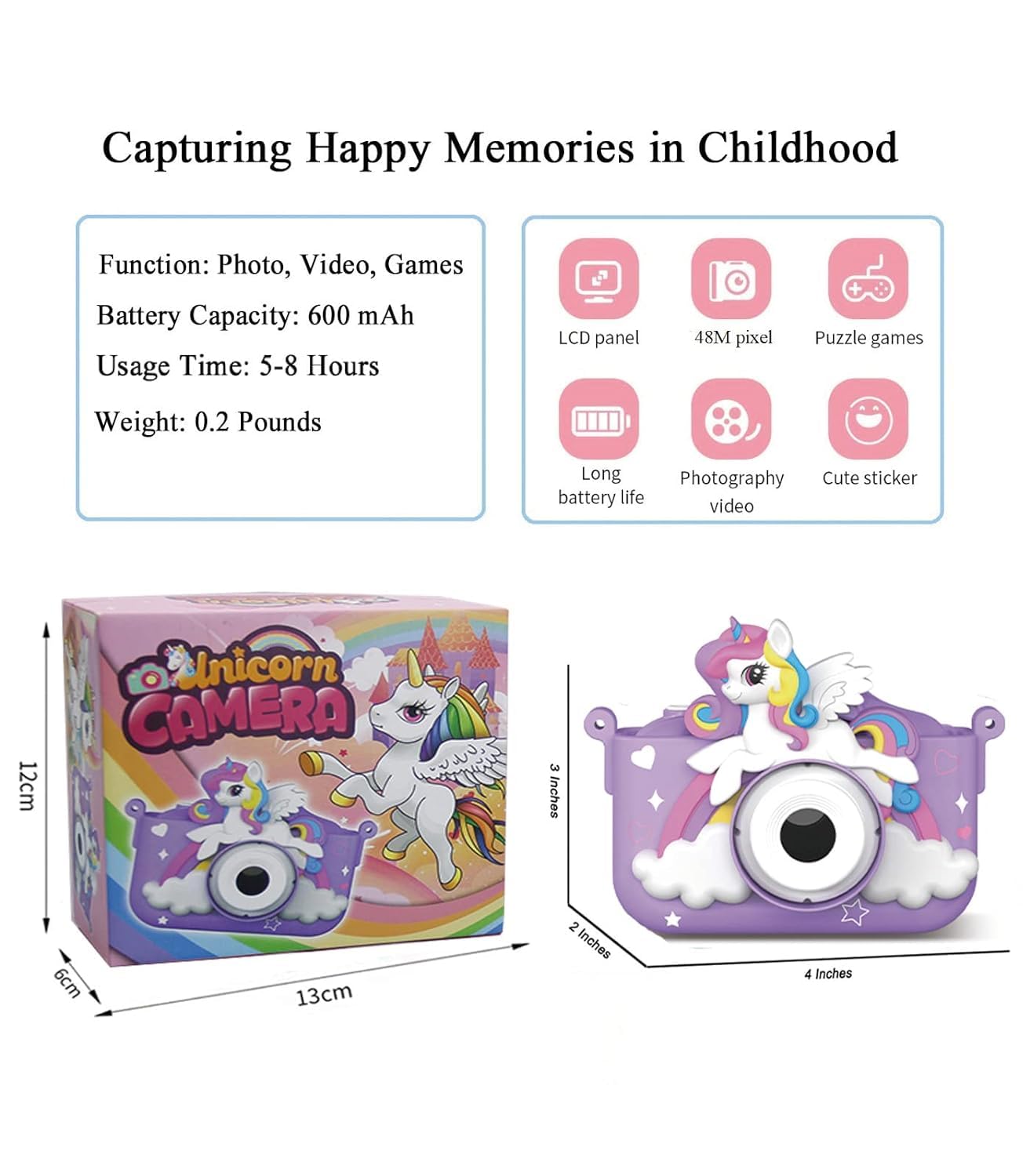 Digital Mini Camera Toys with Unicorn Silicone Cover