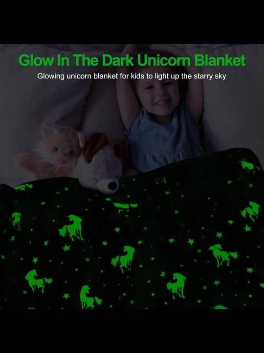 Purple Unicorn Glow in The Dark Soft & Cozy Blanket- 80 x 60 inch