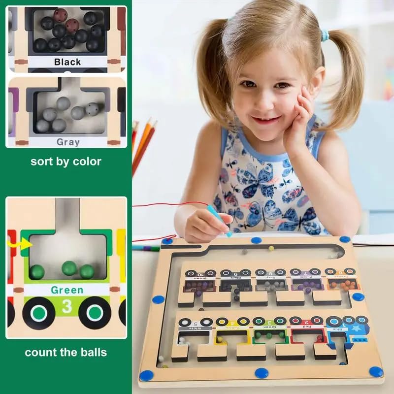 Magnetic Color and Number Maze Board Puzzle-Counting, Matching and Fine Motor Skills