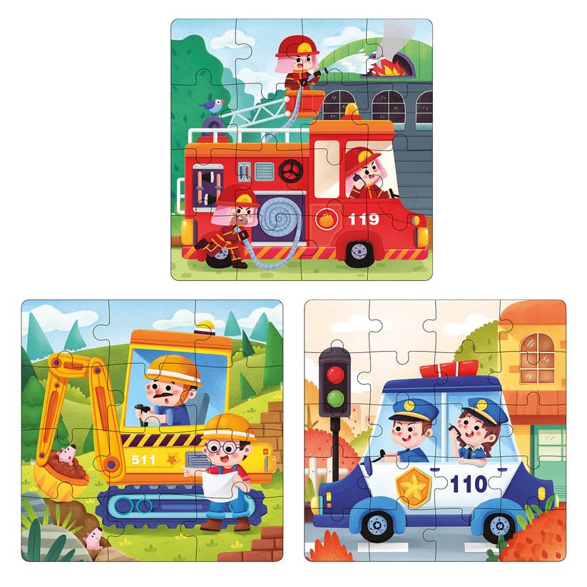 3 in 1-Magnetic Jigsaw Puzzles for Kids-12-16-20 Piece Puzzles Book for Toddlers