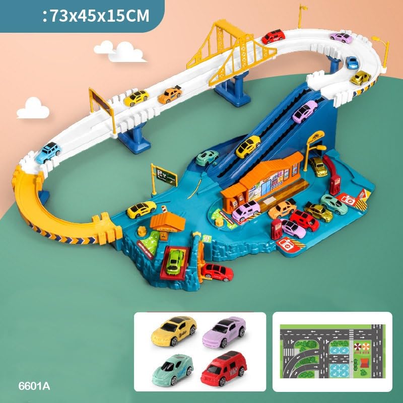 City Urban Highway Gas Station Includes  Car Track Set for Kids