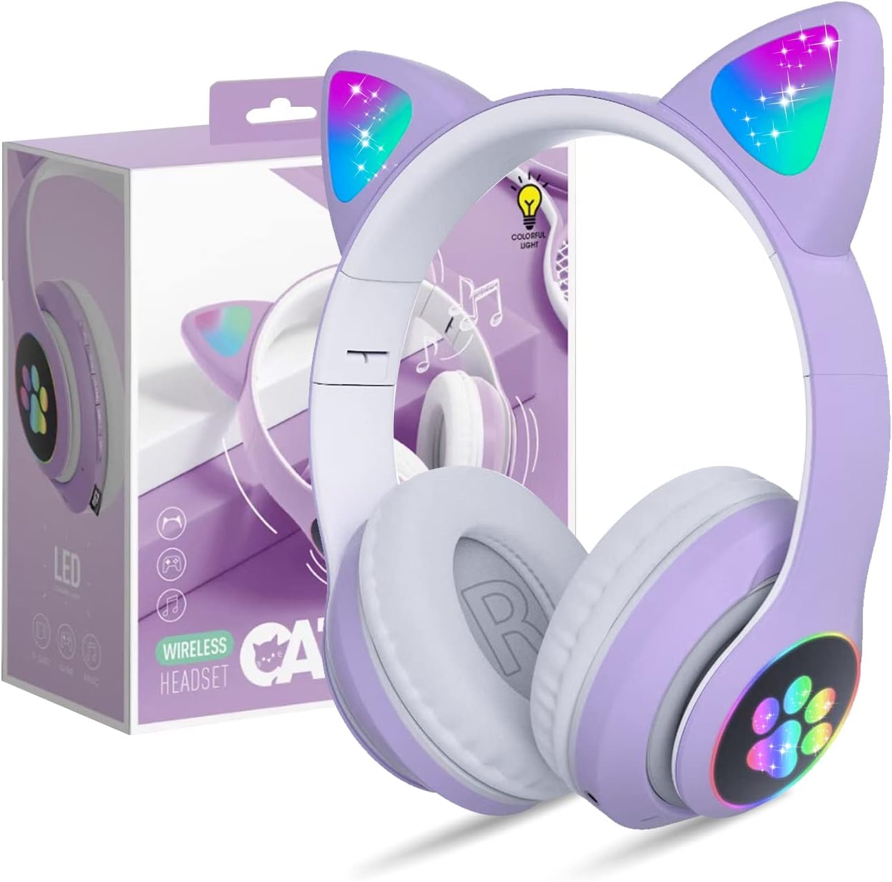 Cute Cat Ear Wireless Headphones- LED Lights, Noise Cancelling & Bluetooth 5.0