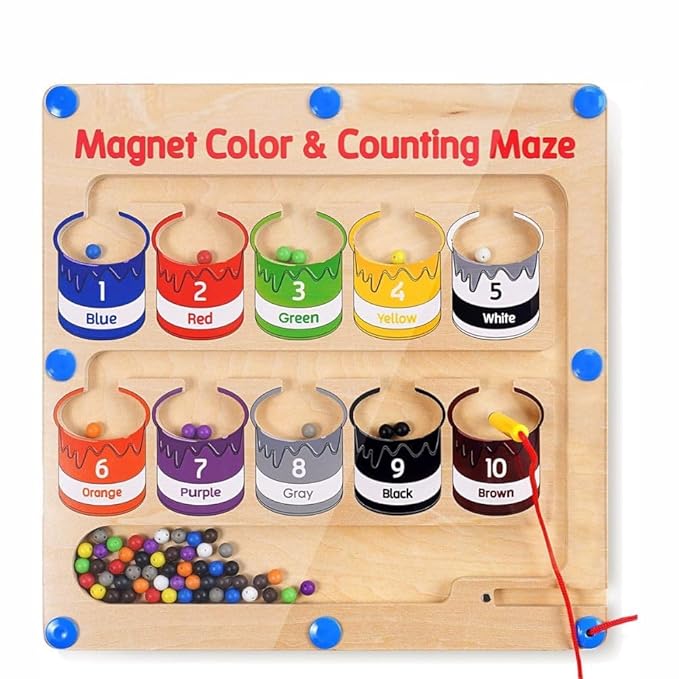 Magnetic Color and Number Maze Board Puzzle Counting, Matching and Fine Motor Skills Activity Toy for Toddlers (Color Box-2)