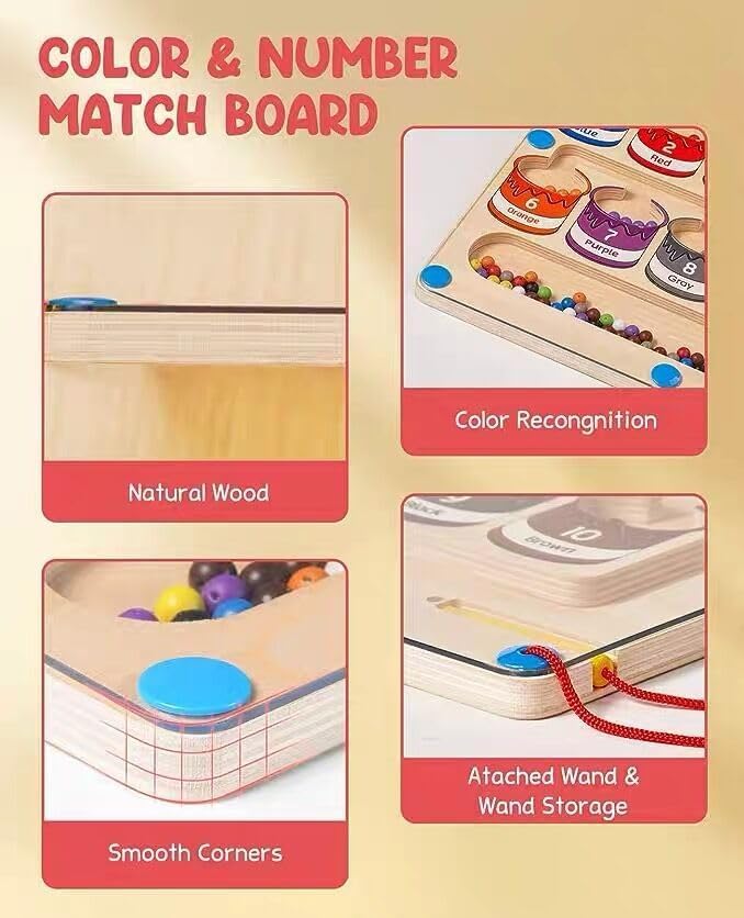 Magnetic Color and Number Maze Board Puzzle-Counting, Matching and Fine Motor Skills