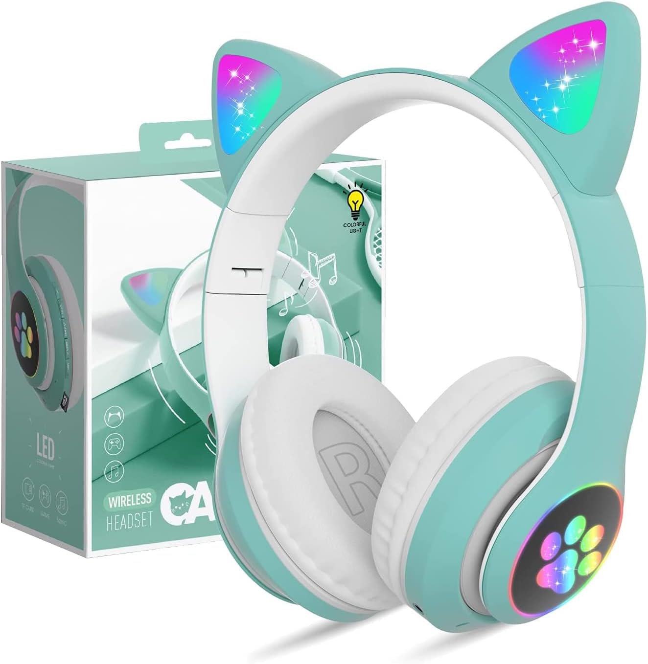 Cute Cat Ear Wireless Headphones- LED Lights, Noise Cancelling & Bluetooth 5.0