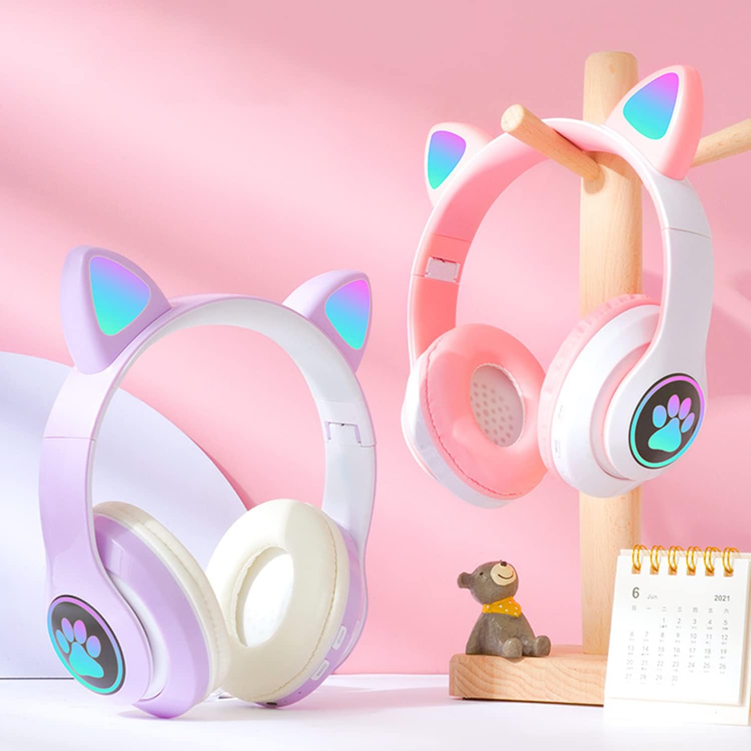 Cute Cat Ear Wireless Headphones- LED Lights, Noise Cancelling & Bluetooth 5.0