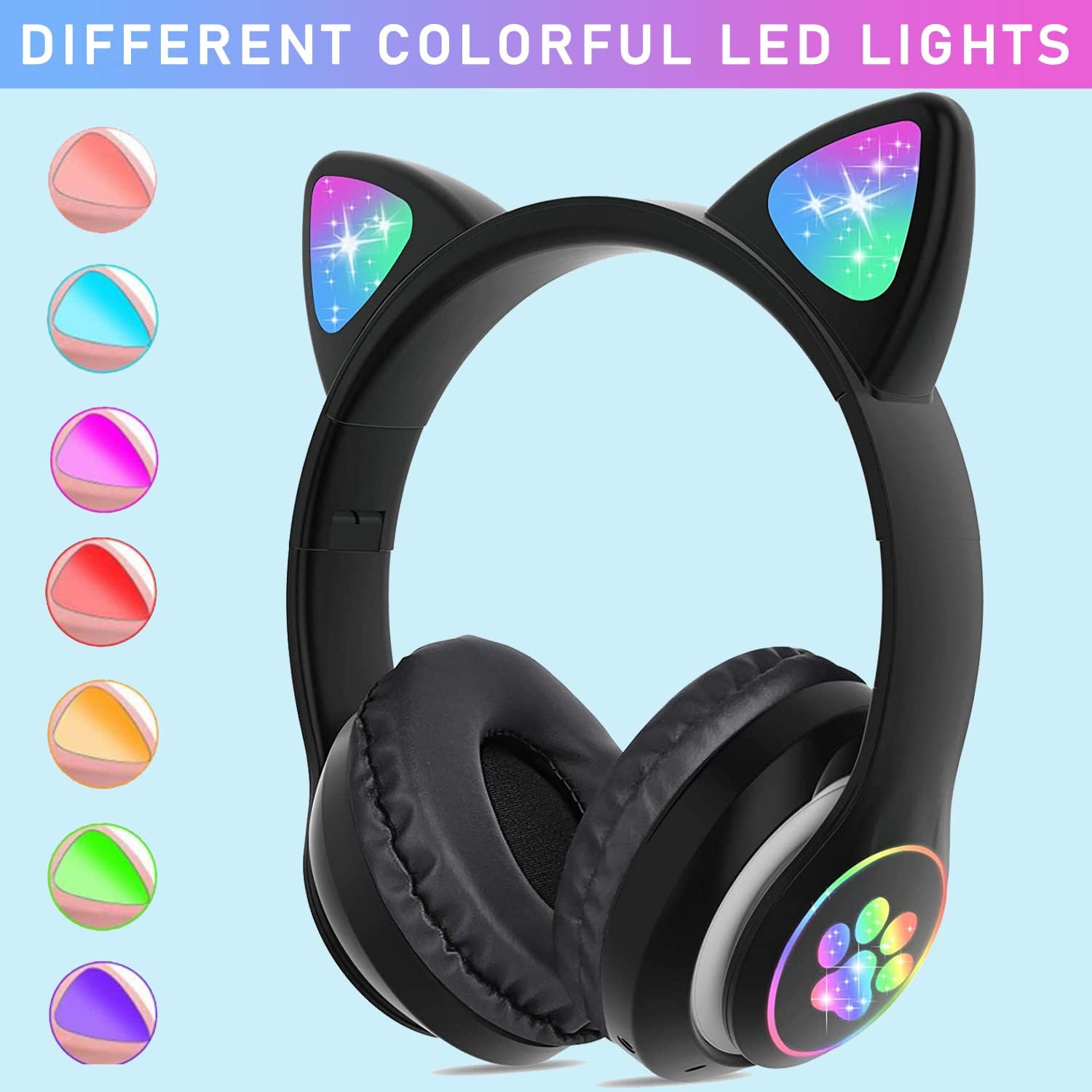 Cute Cat Ear Wireless Headphones- LED Lights, Noise Cancelling & Bluetooth 5.0