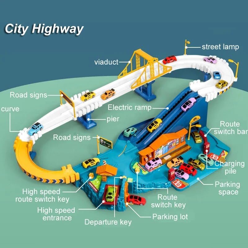 City Urban Highway Gas Station Includes  Car Track Set for Kids