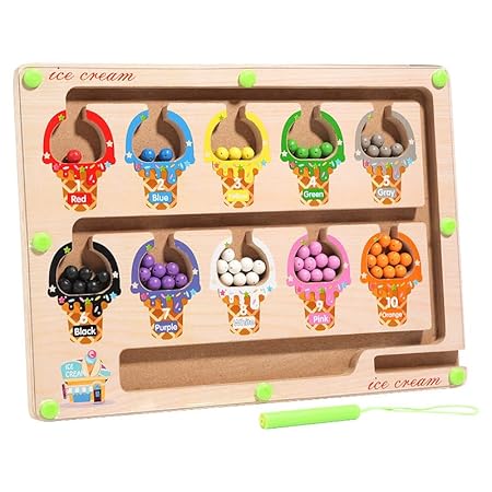 Ice Cream Magnetic Color and Number Maze Board- Sorting & Fine Motor Skills Activity Toy for Kids