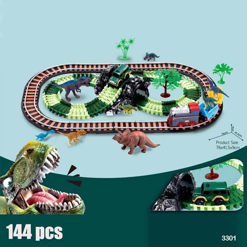 DIY Dinosaur Flexible Train & Car Track Set- 144 pcs