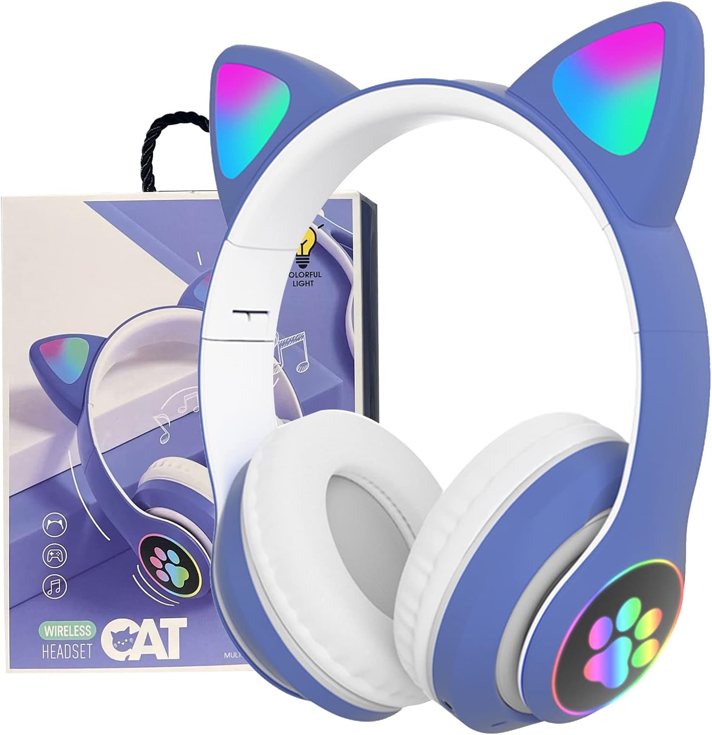 Cute Cat Ear Wireless Headphones- LED Lights, Noise Cancelling & Bluetooth 5.0