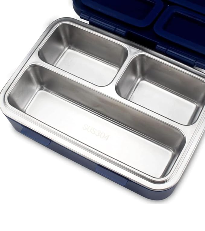 Thermal Insulated Lunch Box Leak Proof Tiffin Box 3 Compartment 304 Stainless Steel Lunch Box with Removable Inner Plate Reusable Food Containers Kids- Space Design