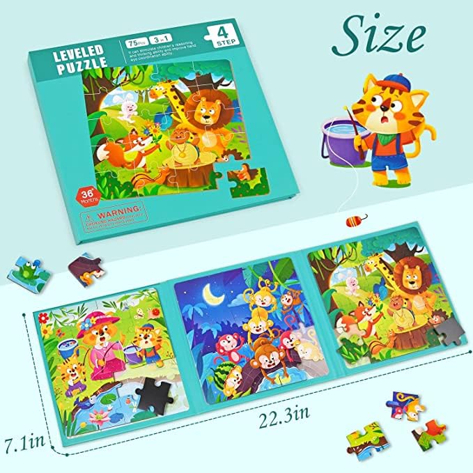 3 in 1-Magnetic Jigsaw Puzzles for Kids-20-25-30 Piece  Puzzles Book for Toddlers