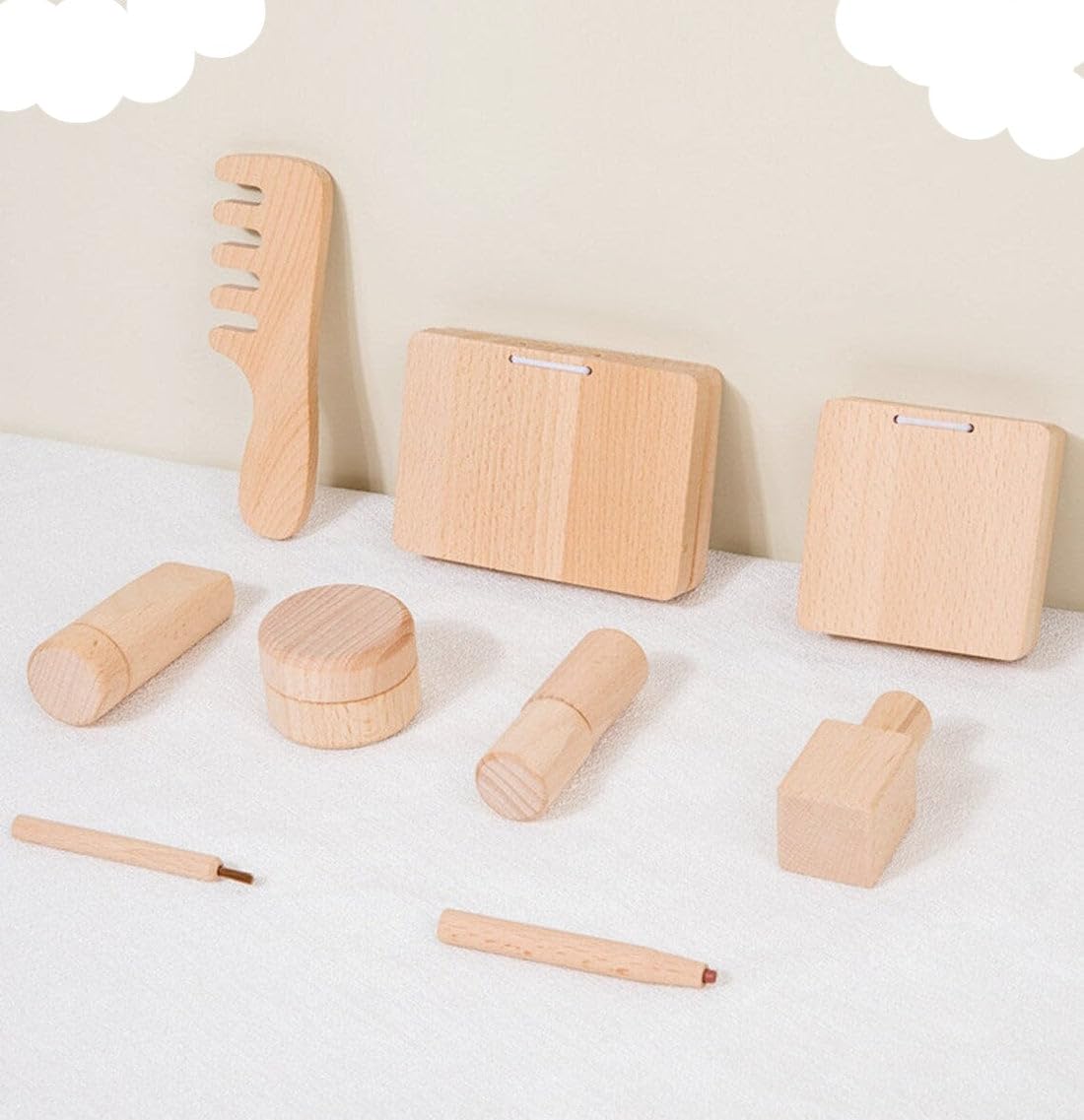 Wooden Make up Kit for Kids Pretend Play 8 Pcs Beauty Kit