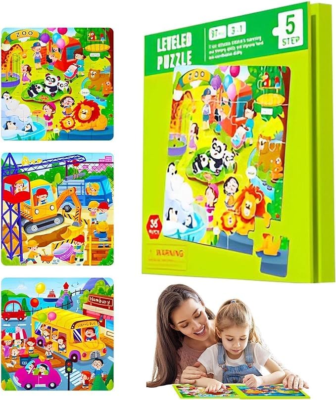 3 in 1-Magnetic Jigsaw Puzzles for Kids-25-30-42 Piece Puzzles Book for Toddlers