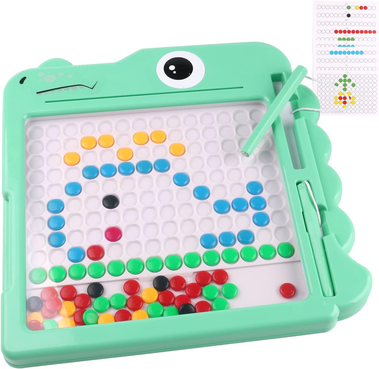 Magnetic Dot Board with 106 Beads- 2 Magnetic Pens- 10 Double Sided Pattern Cards - Children Pattern Board for Early Learning- Travel Games for3-6 Years