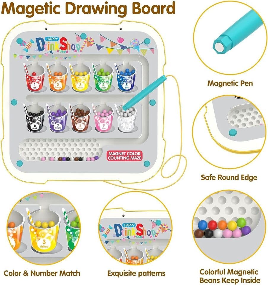 2 in 1 Magnetic Color and Number Maze Board- Counting- Matching and Fine Motor Skills Toy for Toddlers