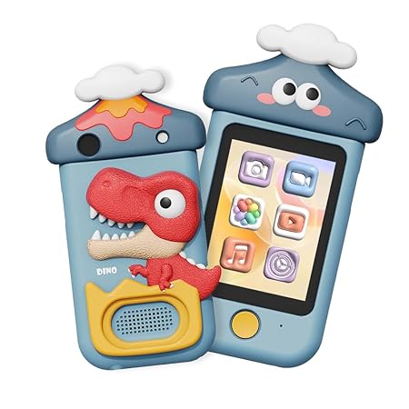 Kids Touchscreen Smartphone Toy with 2.8" Screen- 360 Degree Roatating 8MP Dual Camera- MP3 Music Player- in Built Games & Wallpapers- Dinosaur Grey