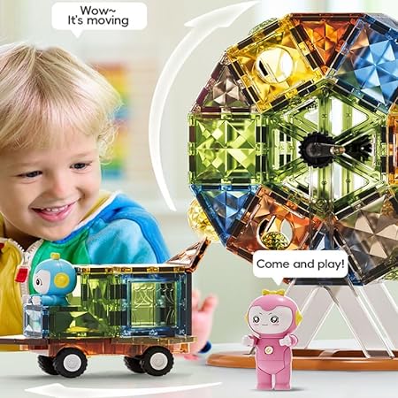 Light Magnetic Tiles- Building Blocks for Kids 3D STEAM Educational Toys, Magnetic Marble Run/Toys for Kids Age 3 +Year Old Boys Girls Creative Gift (87 Pcs Magnetic Tiles)