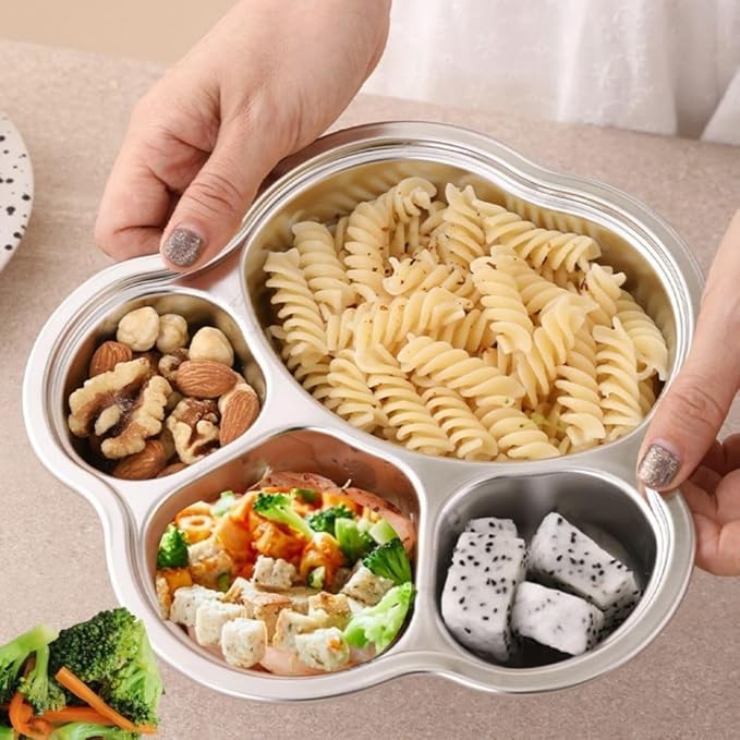 Stainless Steel Divided Meal Plate Tray-3 Compartments Dinner Dish for Baby (Paw)