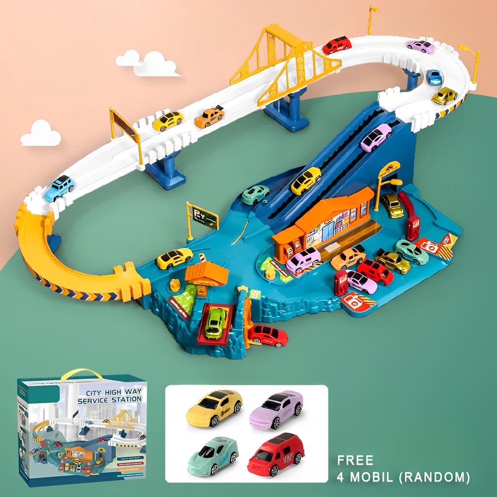 City Urban Highway Gas Station Includes  Car Track Set for Kids