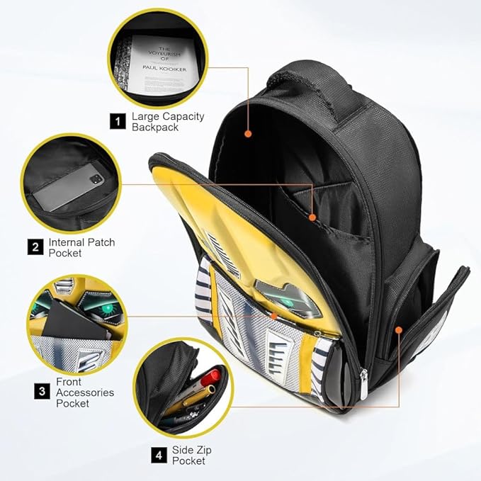 3D School Backpack with Luminous Eyes- Waterproof Lightweight Backpack for Kids- Yellow