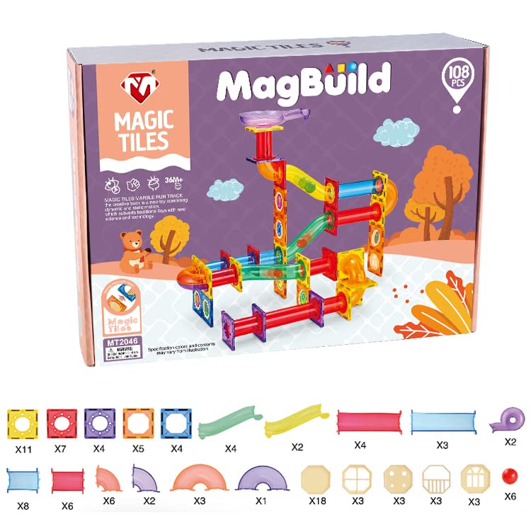 Magbuild Magnetic Marble Run Blocks 108 Pcs