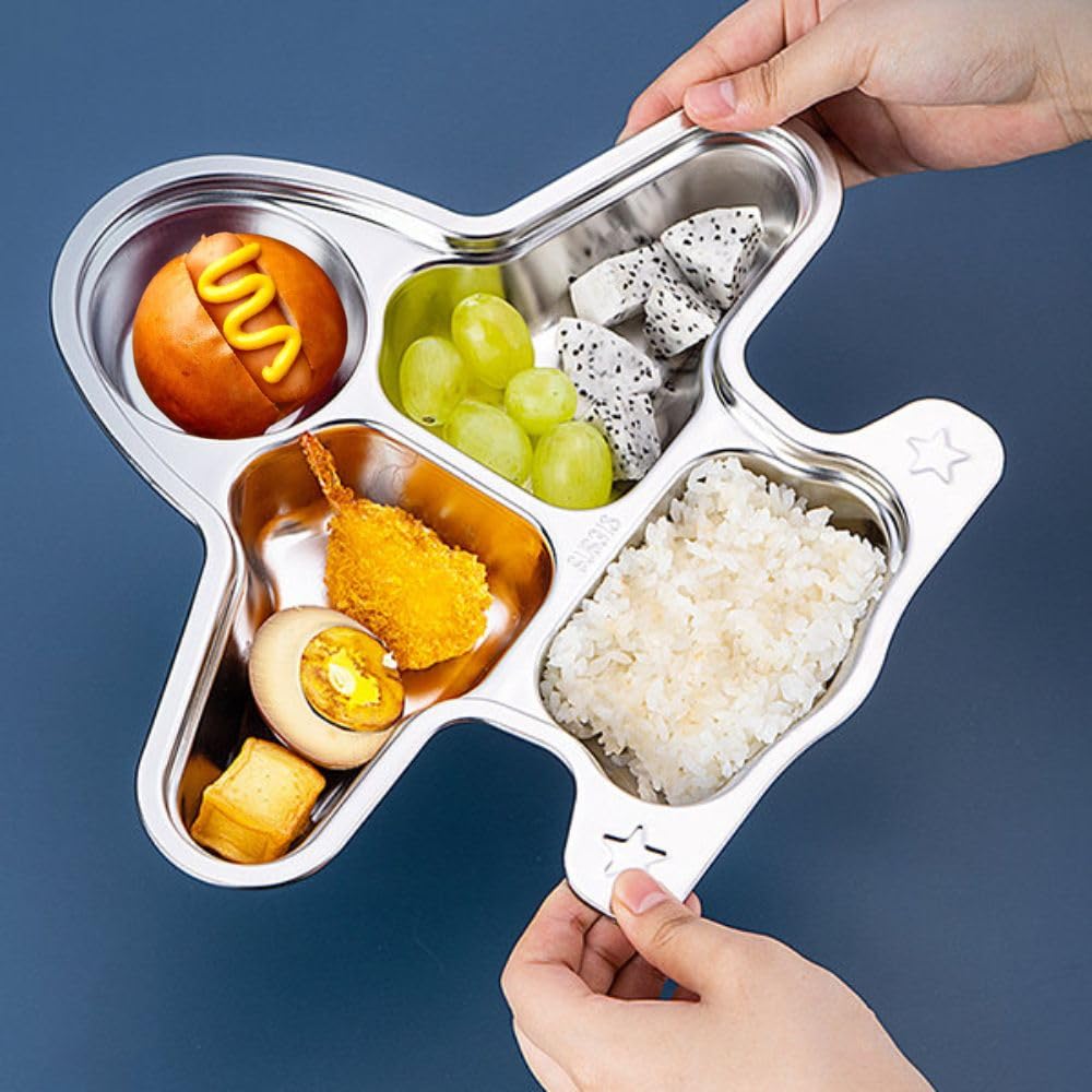 Aeroplane Stainless Steel 4 Compartment Meal Plate for Kids