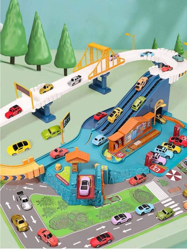 City Urban Highway Gas Station Includes  Car Track Set for Kids