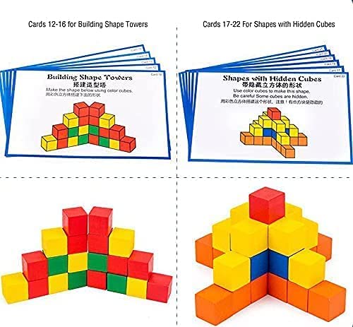 Wooden Cube Building Blocks with 34 Challenge Cards- Brain Teaser Puzzles-78pcs