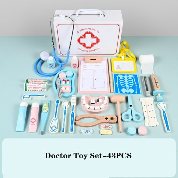 Wooden Doctor Set with Working Stethoscope Pretend Play Doctors Set - 43Pcs